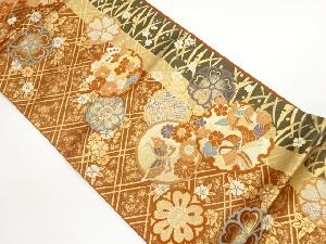 雪輪に蝶・花鳥・菱模様織出し袋帯